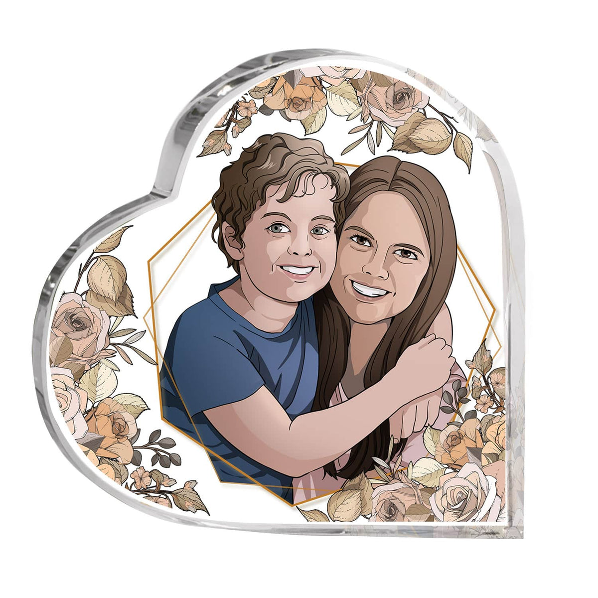 Portrait from Photo Mom Son Daughter - Personalized Heart Shaped Acrylic - Gift For Mom, Mother's Day, Birthday Gift