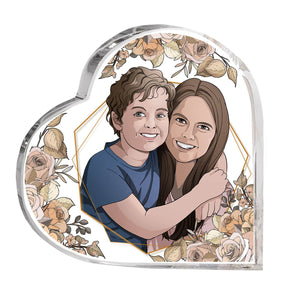 Portrait from Photo Mom Son Daughter - Personalized Heart Shaped Acrylic - Gift For Mom, Mother's Day, Birthday Gift