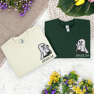 Embroidered Cute Ghost Sweatshirt, Ghost Sweatshirt, Matching Couple Hoodie