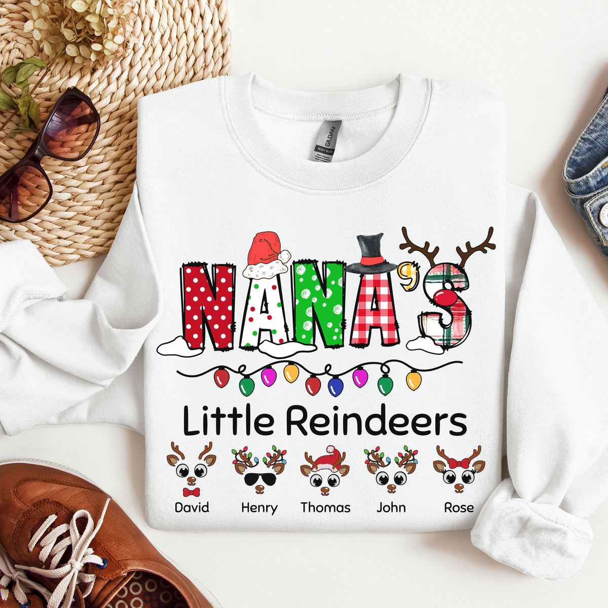 Christmas Grandmother Nana TShirt Sweatshirt Custom Kids Grandchildren Names Shirt Grandma Personalized Nana's Little Reindeers Mimi Nana
