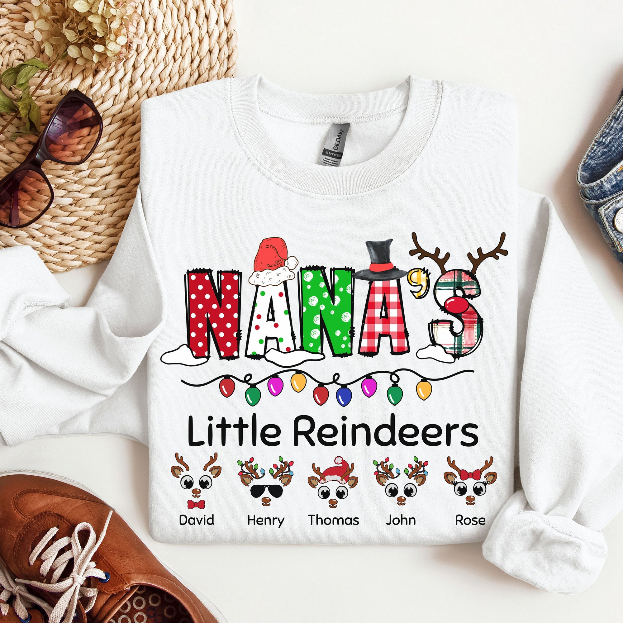 Christmas Grandmother Nana TShirt Sweatshirt Custom Kids Grandchildren Names Shirt Grandma Personalized Nana's Little Reindeers Mimi Nana