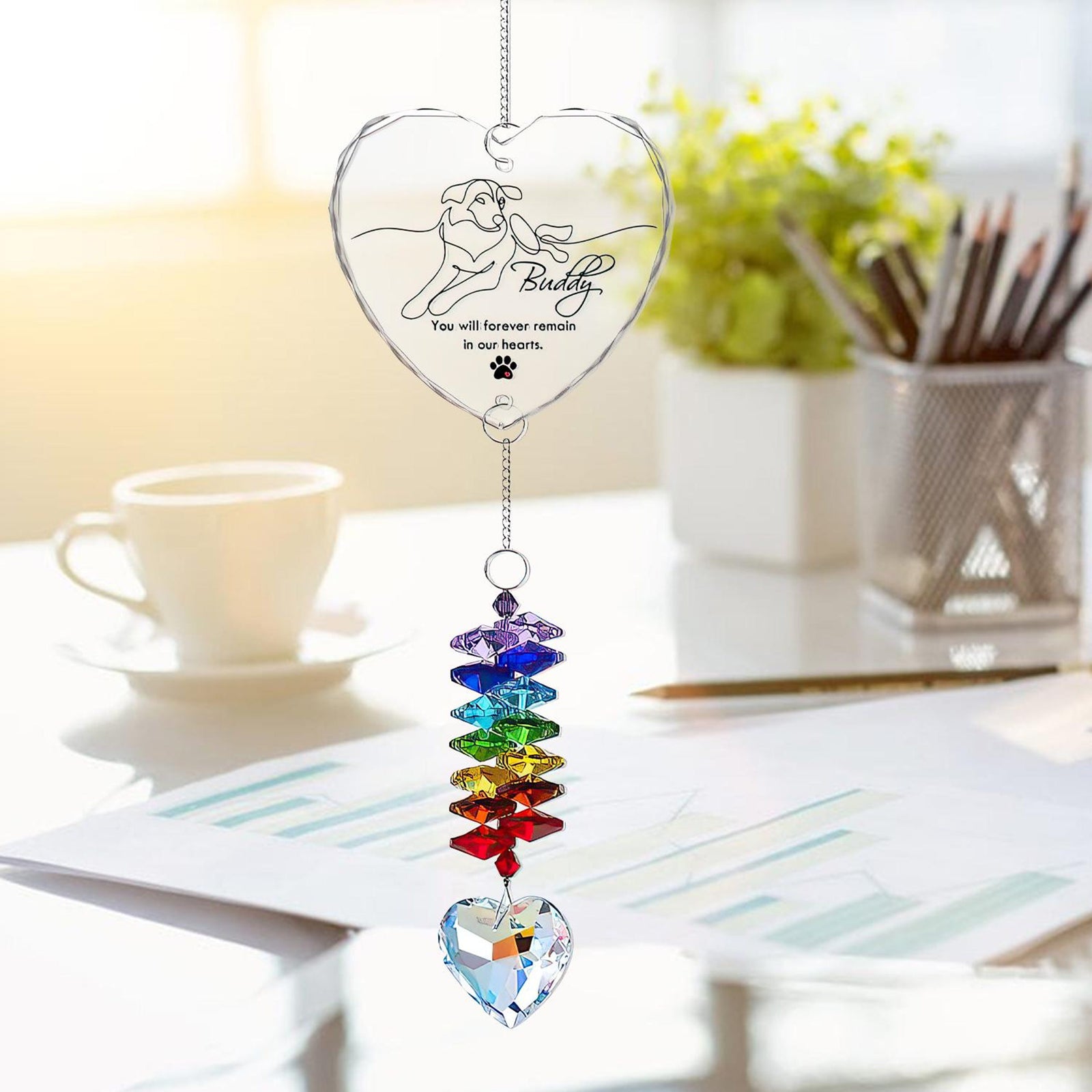 Custom Pet Memorial Ornament With Charm, Rainbow Bridge Pet, Dog Crystal Ornaments, Loss of Dog Keepsake, Forever Loved Gift for Pet Lovers