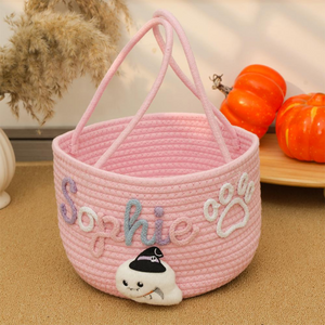 Personalized Halloween Treat Bag with Name - Custom Trick or Treat Basket, Embroidered Candy Tote, Halloween Gift for Kids