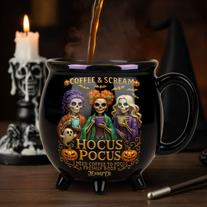 Three Spooky Sisters - Personalized Halloween Black Ceramic Witch Mug - Halloween Gifts For Sisters, Besties