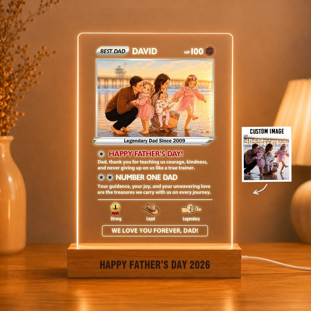 Custom Dad Poke Card Night Light, Personalized Poke Father s Day Night Light, Custom Anime Light, Gamer Dad Gift, Gift for Husband