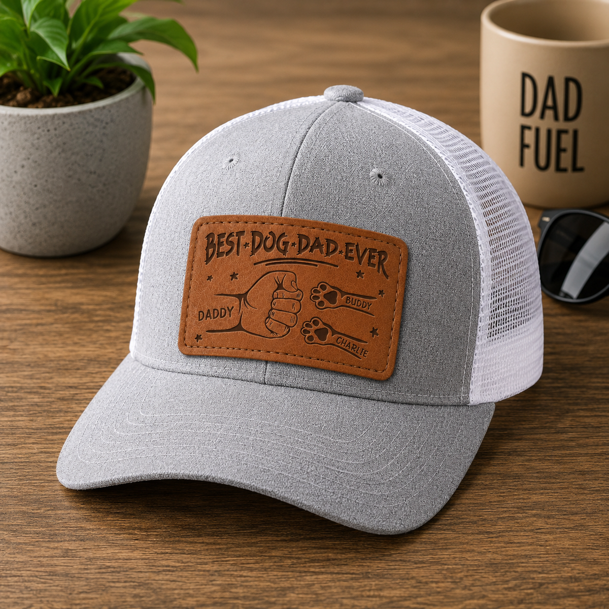 Best Dog Dad Cat Dad Ever - Personalized Leather Label Net Hat - Gift For Father, Gift For Papa, Father's Day Gift