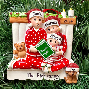 Pajama Family of Three, Personalized Resin Christmas Ornament, Gift For Family