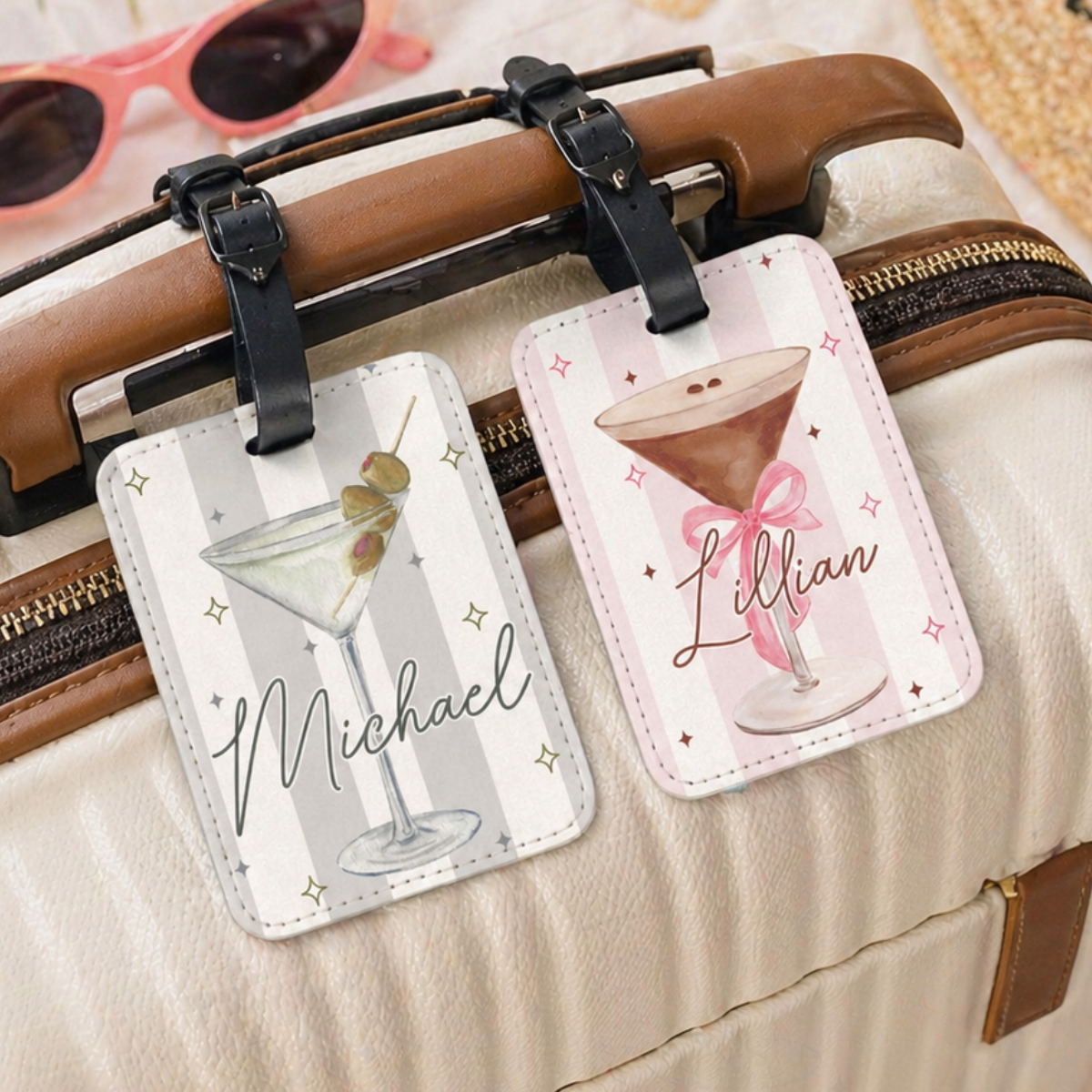 Martini Luggage Tag with custom Name, Personalized Bachelorette Favors, Vegas Girls Trip Travel Tag With Name