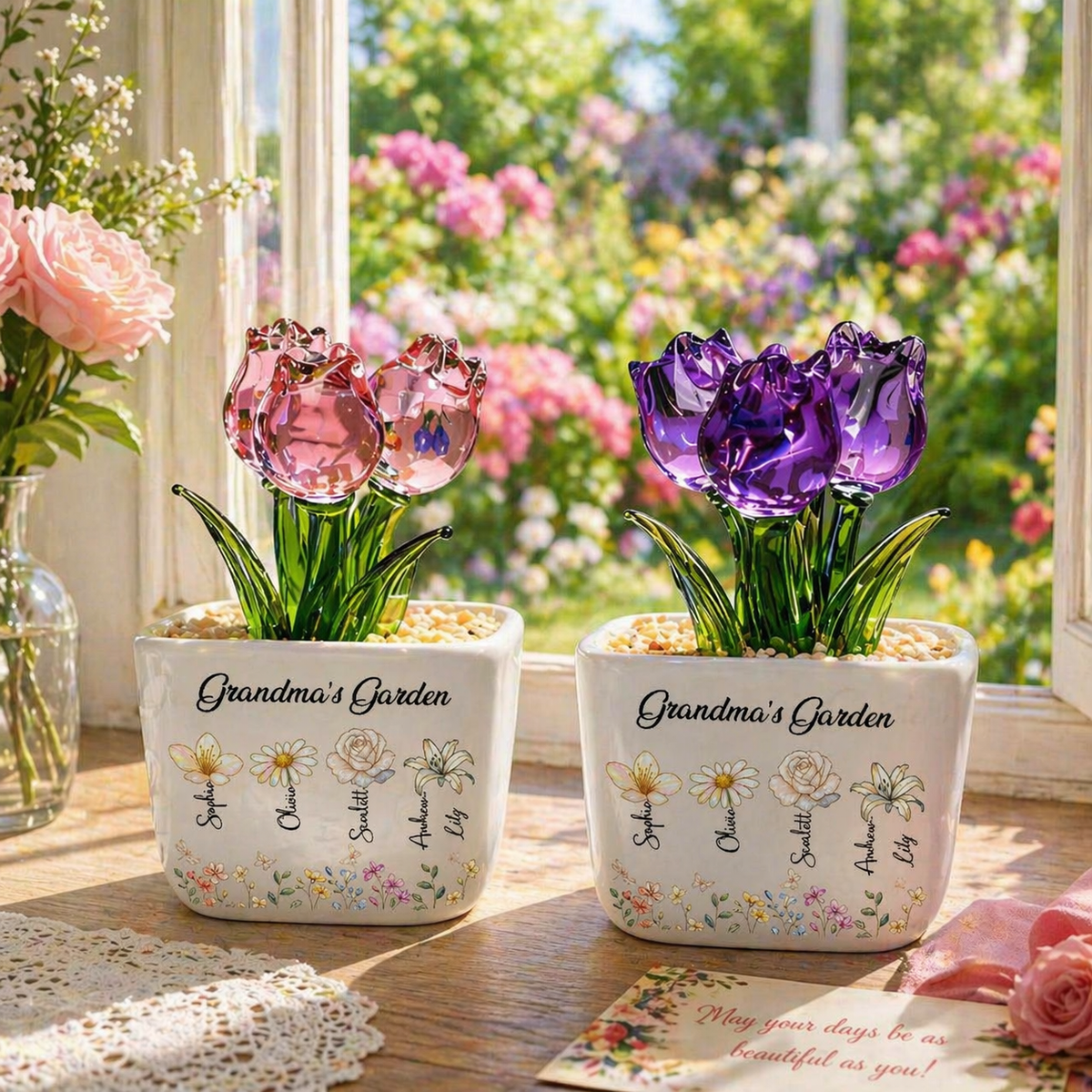 Mom Grandma's Garden- Personalized Mini Glass Flower Pot - Gift For Mother, Grandma, Mother's Day Gift