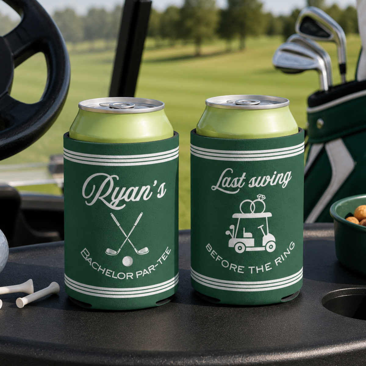 Golf Bachelor Party Can Cooler Custom Name Last Swing Before The Ring Drink Holder Groomsmen Gift Funny Beer Sleeve Golf Weekend Party Favor