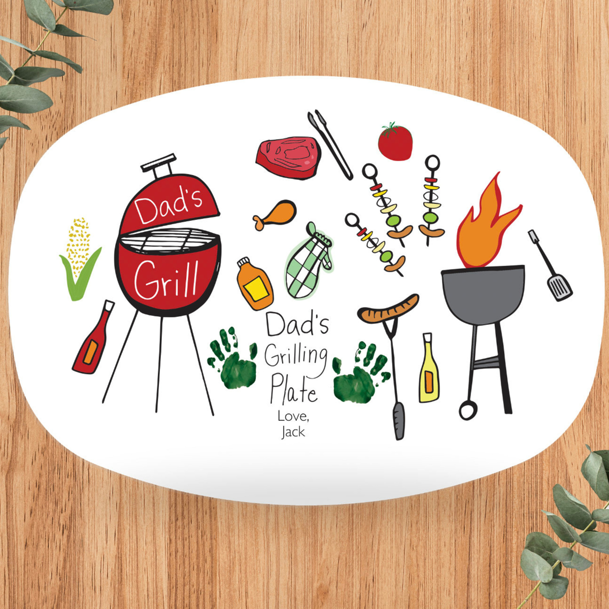 Daddy's Grilling Plate Hand Drawing - Personalized Platter - Gift For Dad, Grandpa, Father's Dya Gift