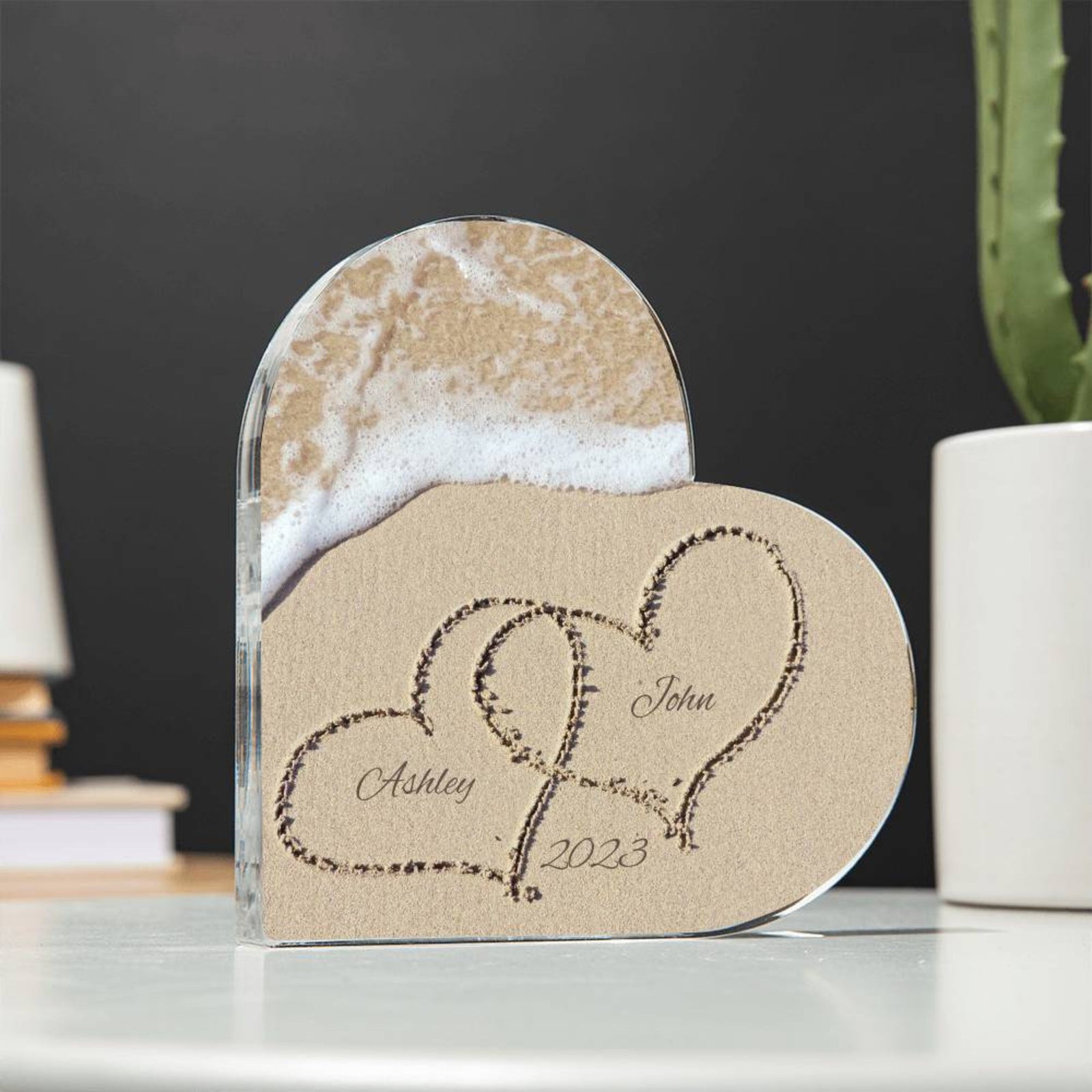 Name in the Sand, Beach Art, Beach Valentine, Beach Wedding Gift, Heart Plaque, Wedding Keepsake, Couple Gift