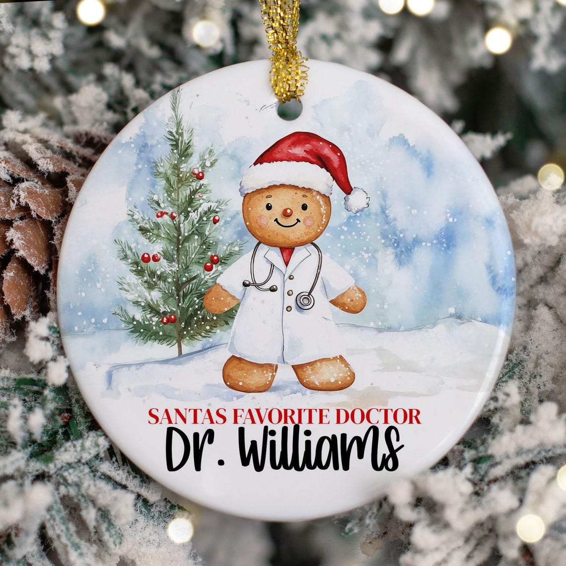 Personalized Doctor Ornament, Custom Santas Favorite Doctor Christmas Ornament, Gift for New Doctor, Gift for MD , Doctor Gingerbread Man