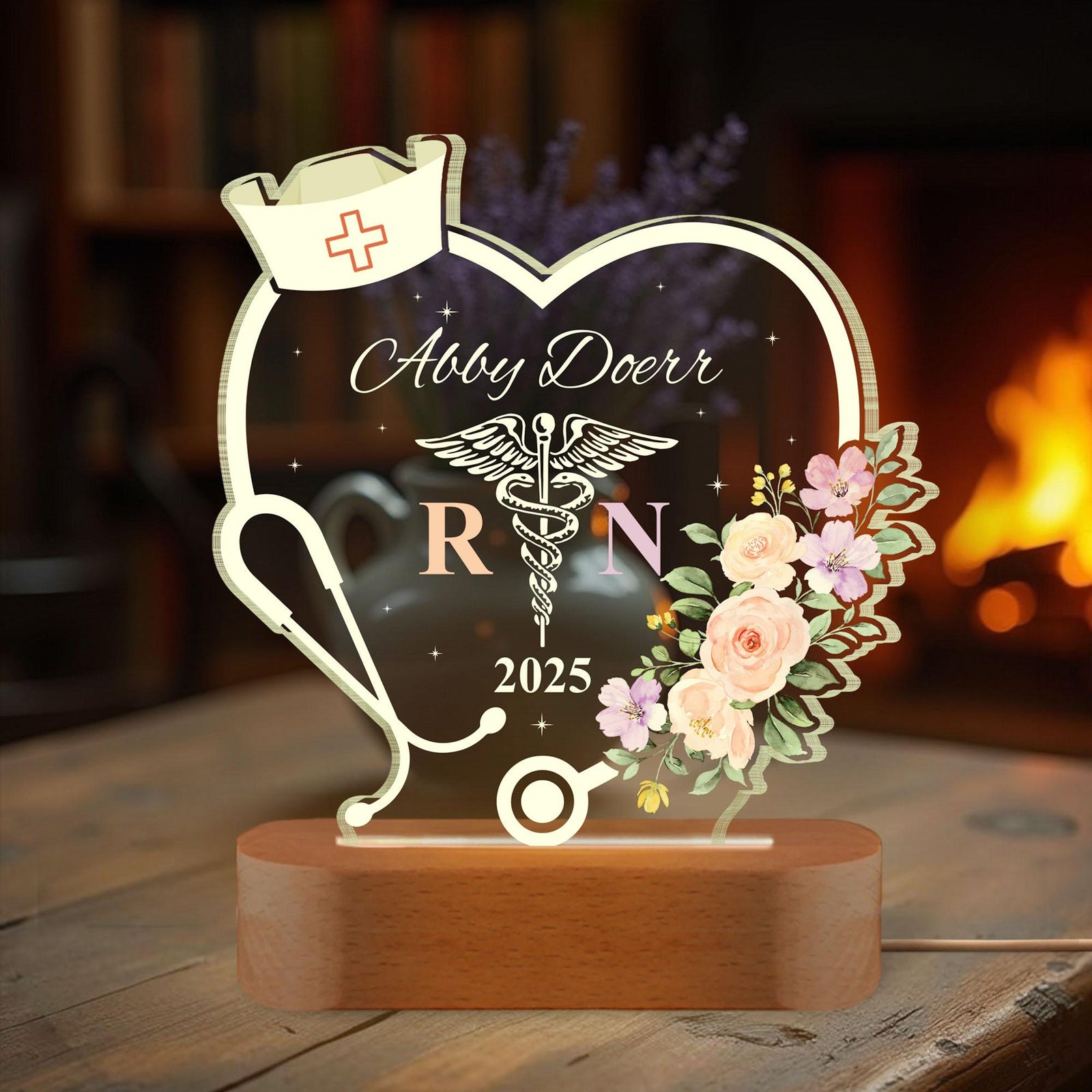 Registered Nurse LED Night Light, Custom RN Light Plaque, Nurse Graduation Gifts, New RN Gifts, Caduceus Doctor Gift, Stethoscope Night Lamp