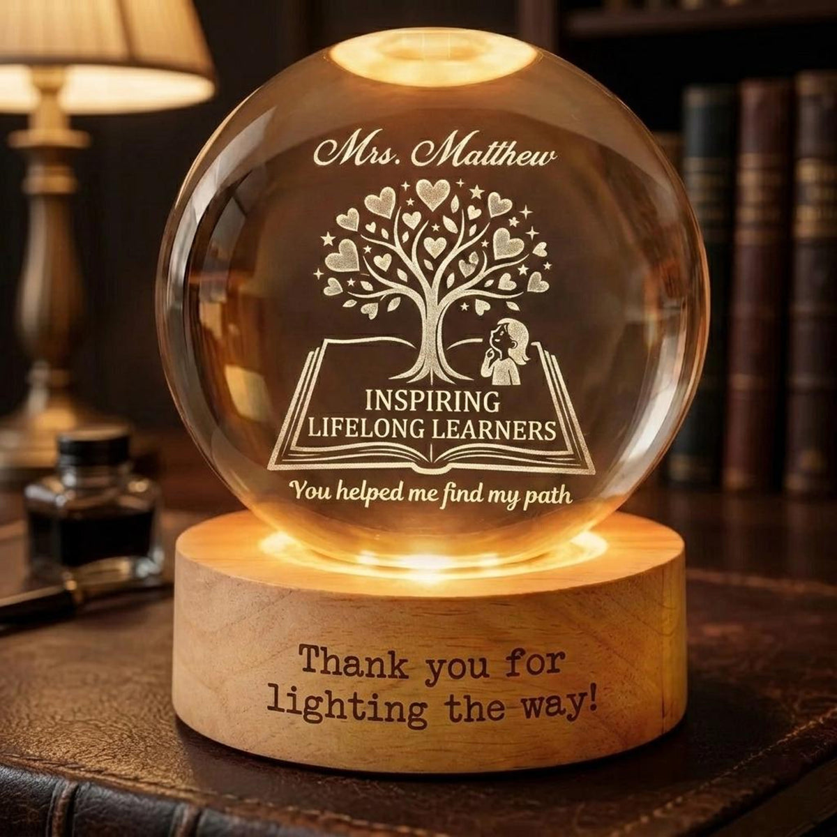 Personalized Teacher Crystal Ball Night Light, Thank You Teacher Gift, Teacher Appreciation Gift, Leaving School Gift, Mentor Gift,Grad Gift