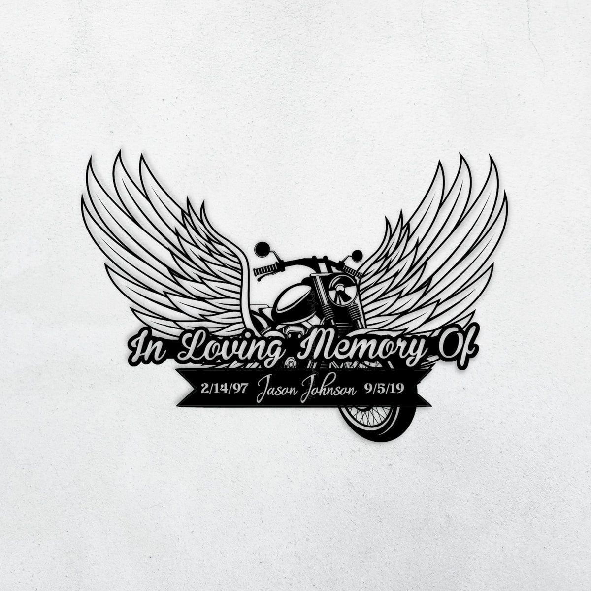 Personalized Metal Sign Motorcycle With Angel Wings, In Loving Memory, Rest In Peace Memorial Loss Of Loved One Metal Sign Decoration