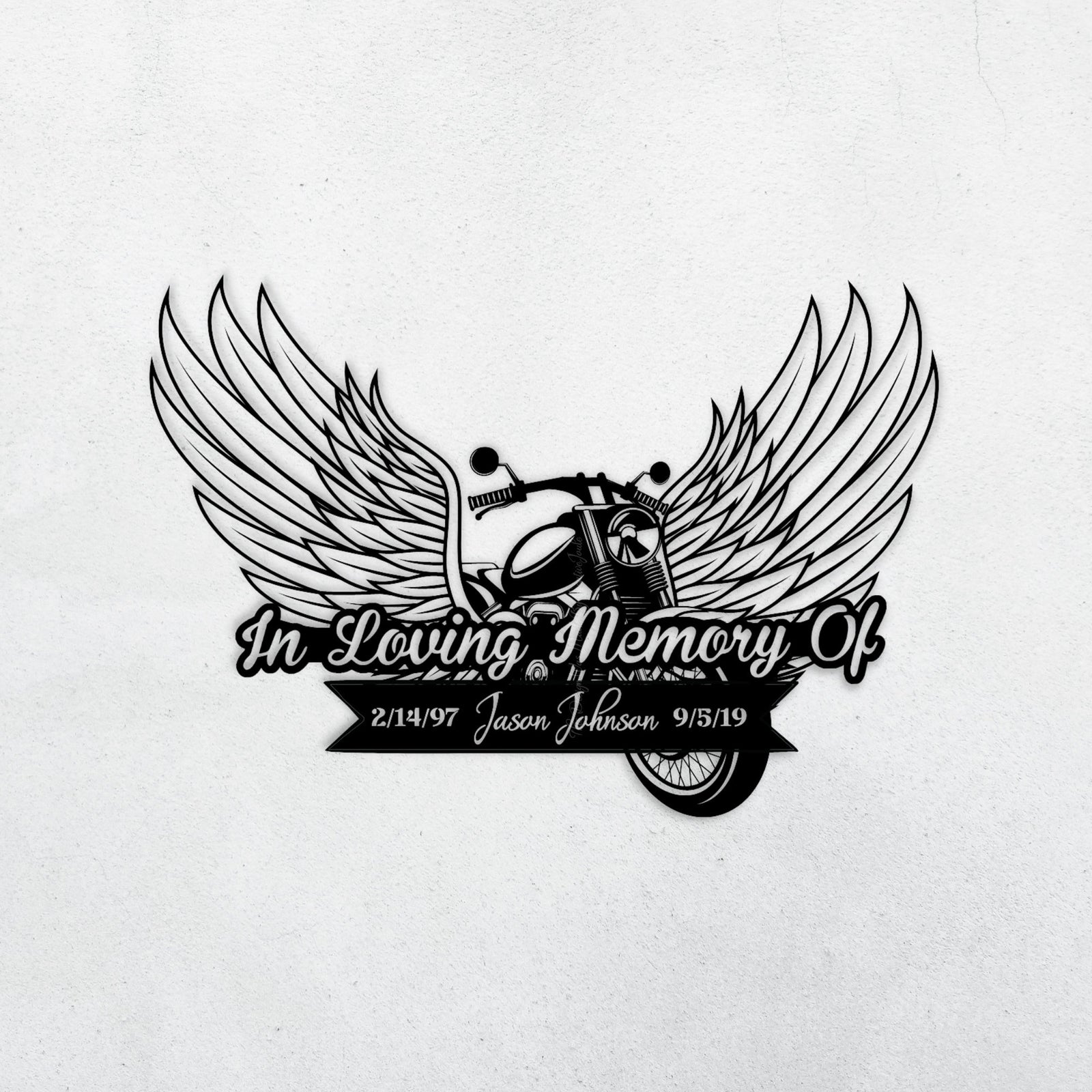 Personalized Metal Sign Motorcycle With Angel Wings, In Loving Memory, Rest In Peace Memorial Loss Of Loved One Metal Sign Decoration