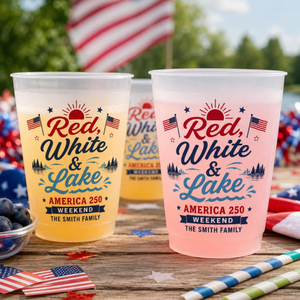 Red White and Lake Plastic Cups, Personalized Lake Weekend Stadium Cups, Custom America 250 Family Party Favors