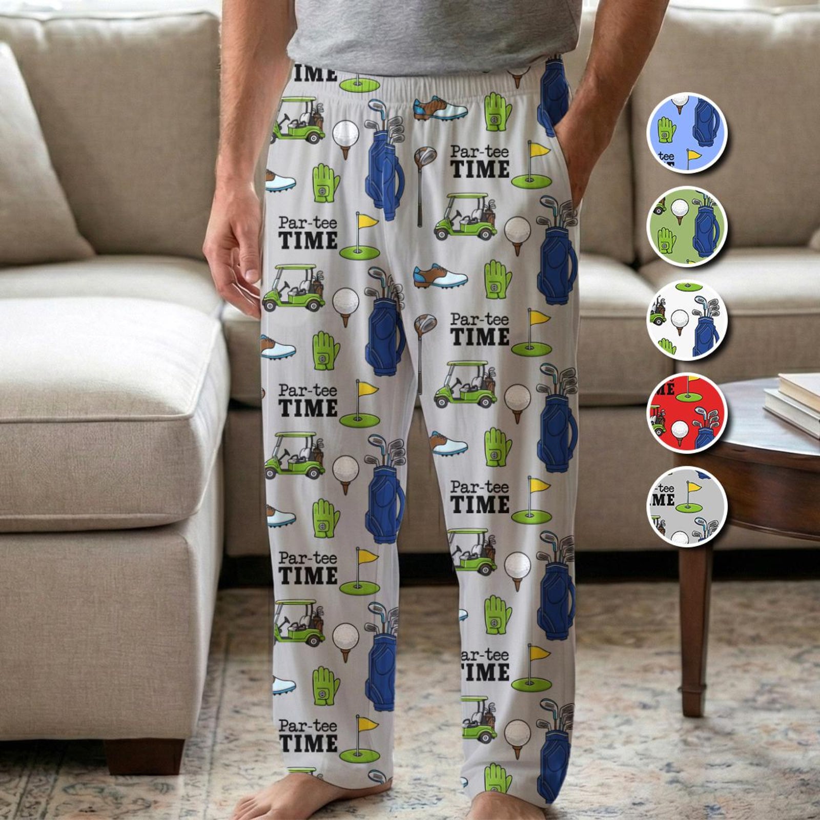 Par-tee Time Golf Pajama Pants, Funny Golf Lover Gift, Personalized Men's Golf Lounge Pants, Golfer Retirement Gift, Golfing Theme Sleepwear