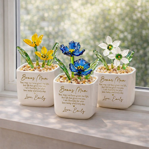 Custom Message Glass Flower Pot for Stepmom, Personalized Bonus Mom Keepsake, Glass Rose Flower Box, Meaningful Gift for Second Mom