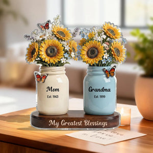 Mom Grandma Sunflowers Jars Est. Years 2D Flat - Personalized Acrylic Block - Gift For Grandma, Mother's Day Gift