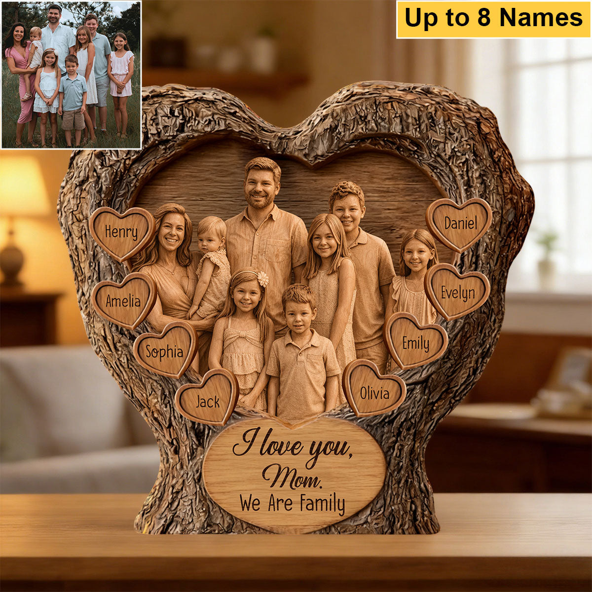 Personalized Wooden Family Heart Sculpture - Picture Frame