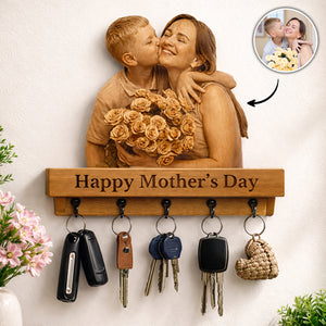 Custom 3D Wooden Family Portrait - Personalized Wooden Key Hanger