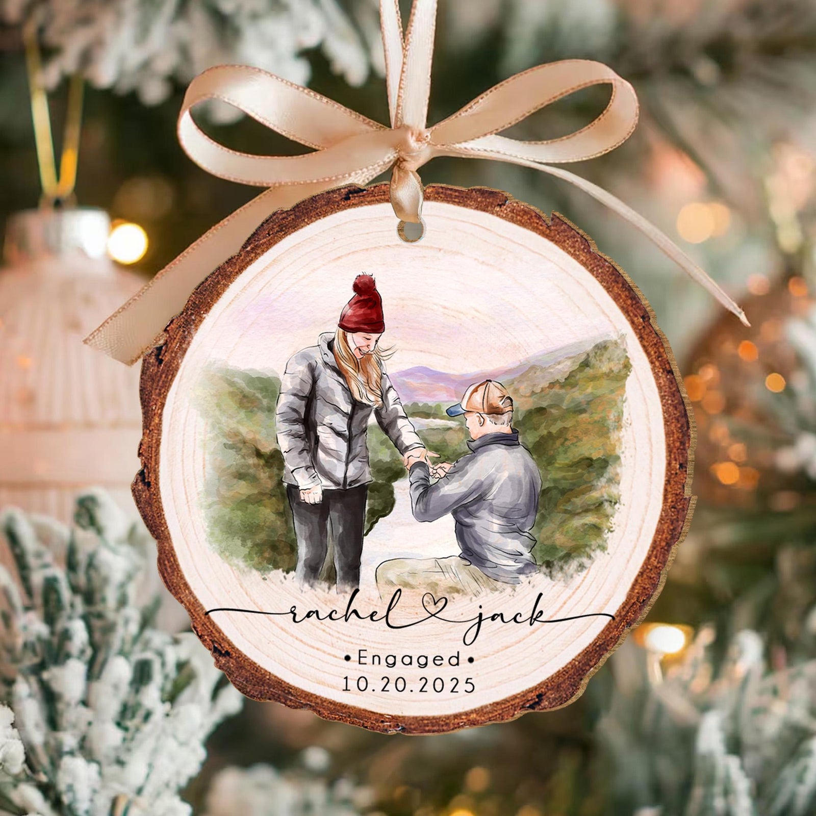 Personalized Couple Proposal Portrait Ornament, Custom Watercolor Photo Ornament Gift For Couples, Engagement Gift, Anniversary Couples Gift
