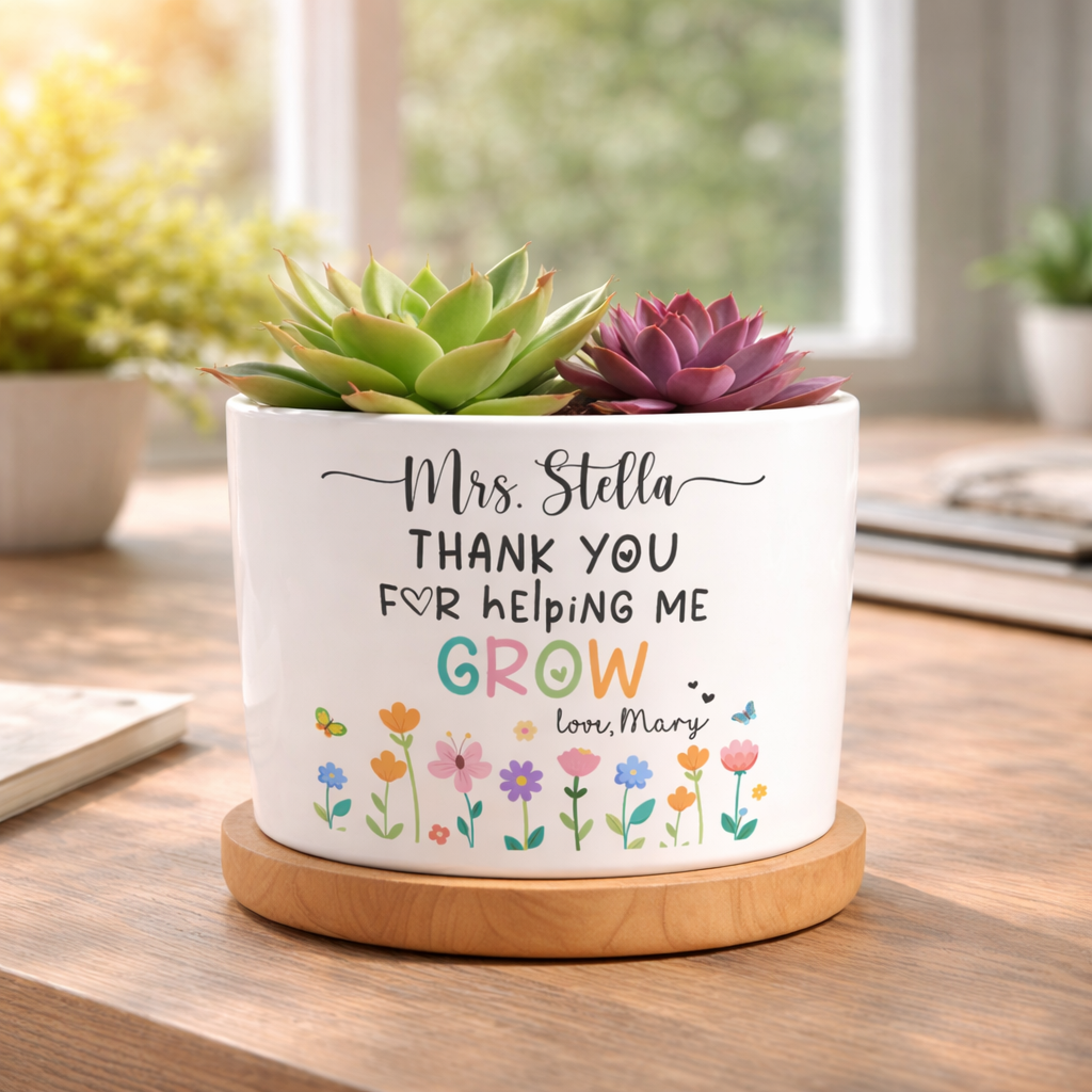 Personalized Teacher Flower Pot, Thank You for Helping Me Grow Planter, Flower Pot for Teacher, Teacher Appreciation, Gift For Teacher