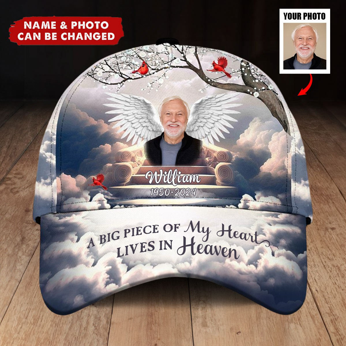 Memorial Upload Photo Wings - Personalized Classic Cap - Memorial Gift