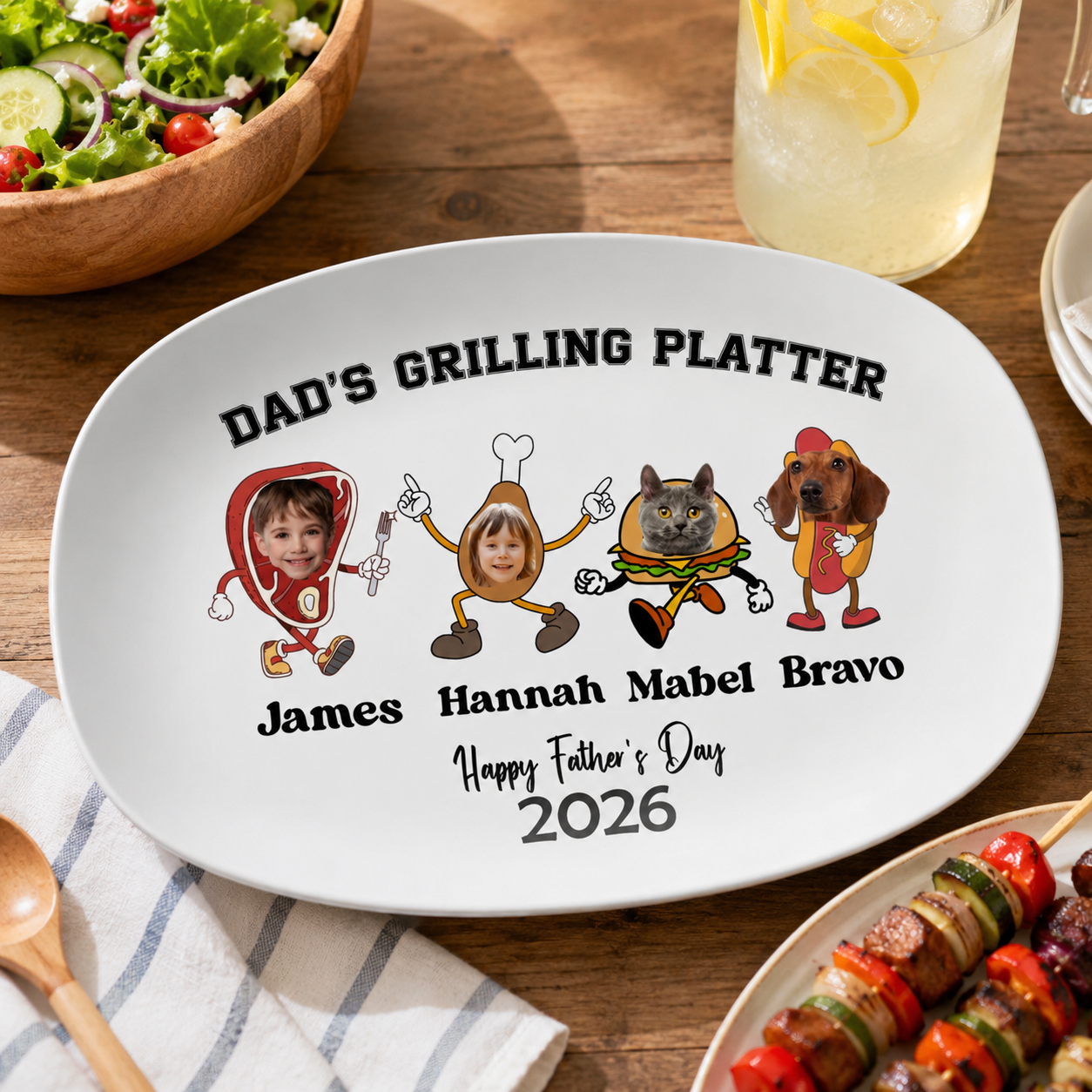 Custom Platter Gifted Father Day, Personalized Daddy's Grilling Plate, Custom BBQ Gift for Dad Grandpa or Husband, Unique Fathers Day Present