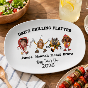 Custom Platter Gifted Father Day, Personalized Daddy's Grilling Plate, Custom BBQ Gift for Dad Grandpa or Husband, Unique Fathers Day Present