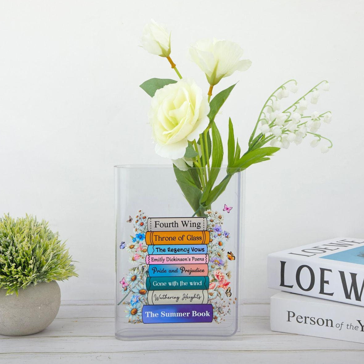 Custom Favorite Books Acrylic Vase for Flowers, Customizable with Your Favorite Book Titles, Book Shaped Flower Vase, Gift For Book Lover