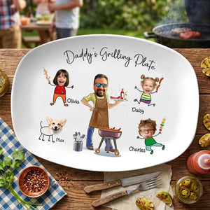 Personalized Grilling Platter with Kids Faces, Custom BBQ Plate for Dad Father s Day Gift, Grilling With Daddy Plate