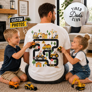 Personalized Tired Dad Club Construction Car Road Map Shirt, Custom Kids Face Dad Shirt, Gift For Dad From Son, Fathers Day Gift for Husband