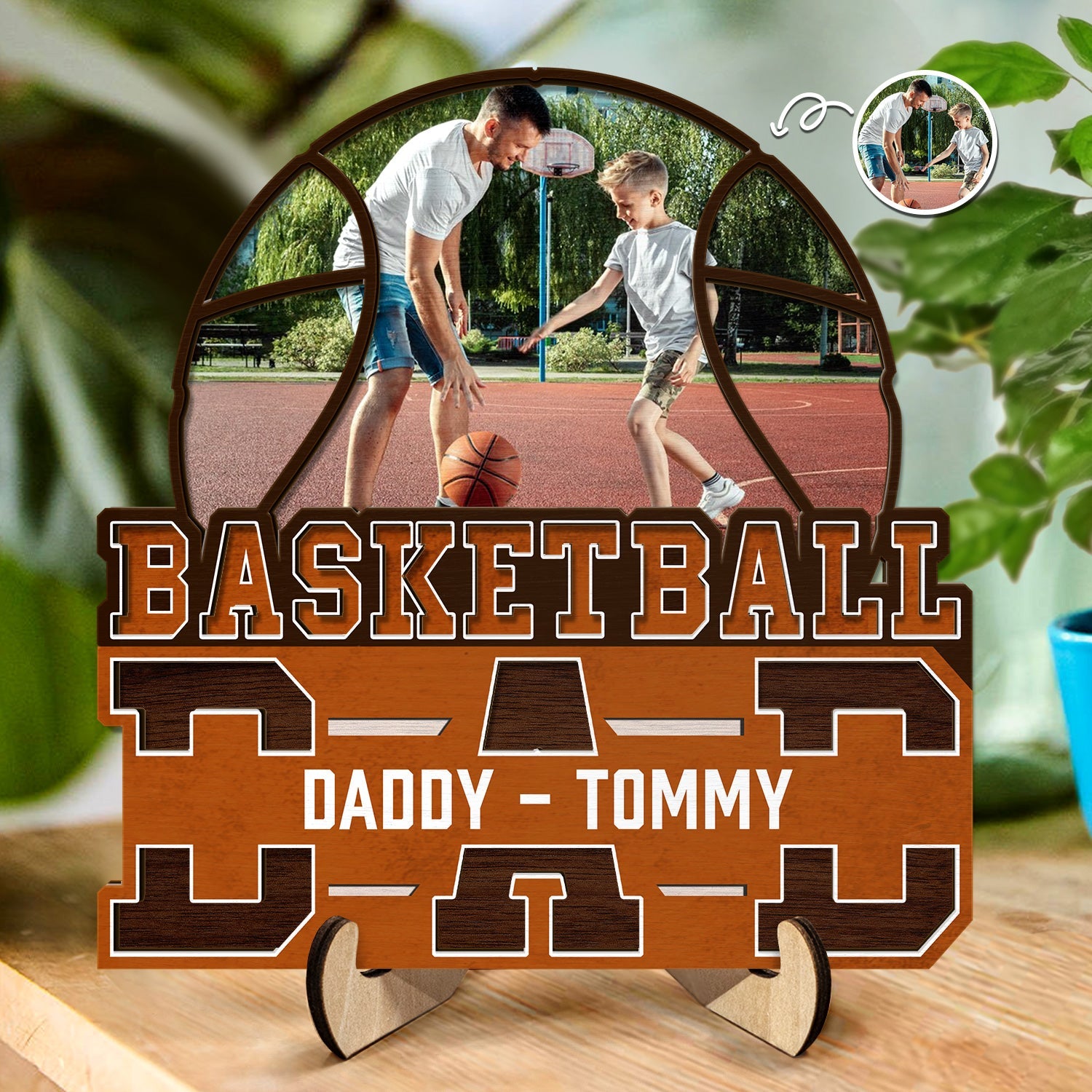Custom Photo Basketball Dad We Love You - Personalized 2-Layered Wooden Plaque - Gift For Family, Father, Sport Fans