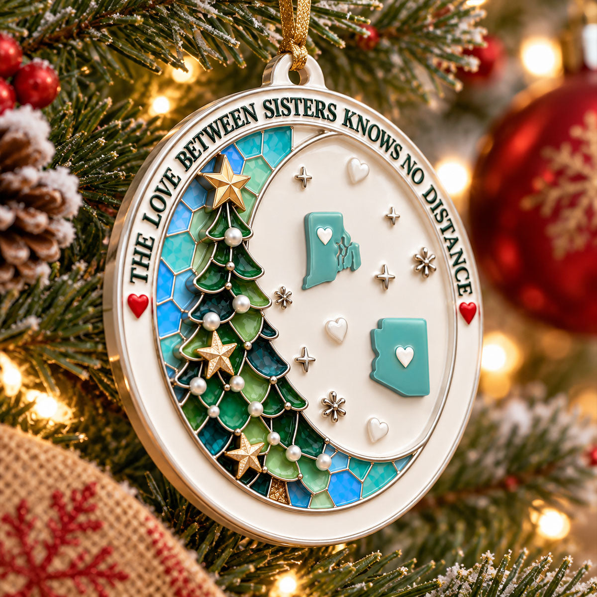 Connected By Heart Never Apart - Real 3D Raised Ornament
