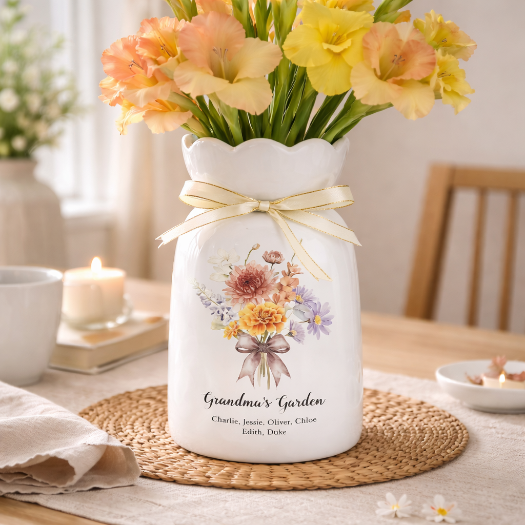 Personalized Grandma's Garden Petal Vase, Birth Flower Vase for Grandma, Mother's Day Gift from Grandkids, Birthday Gift for Her