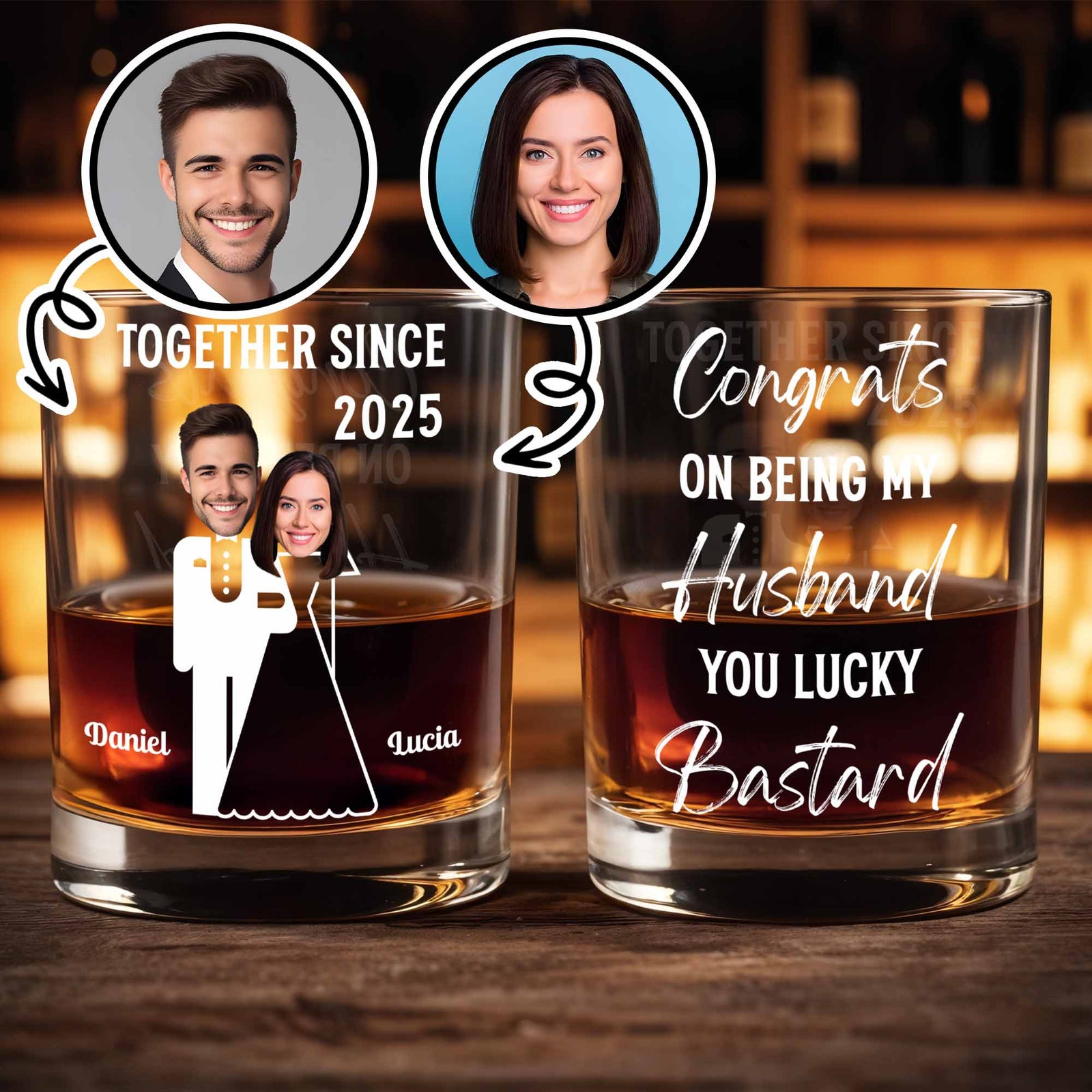 Together Since, Featuring Couple Silhouettes, Personalized Whiskey Glass, Gift For Couples