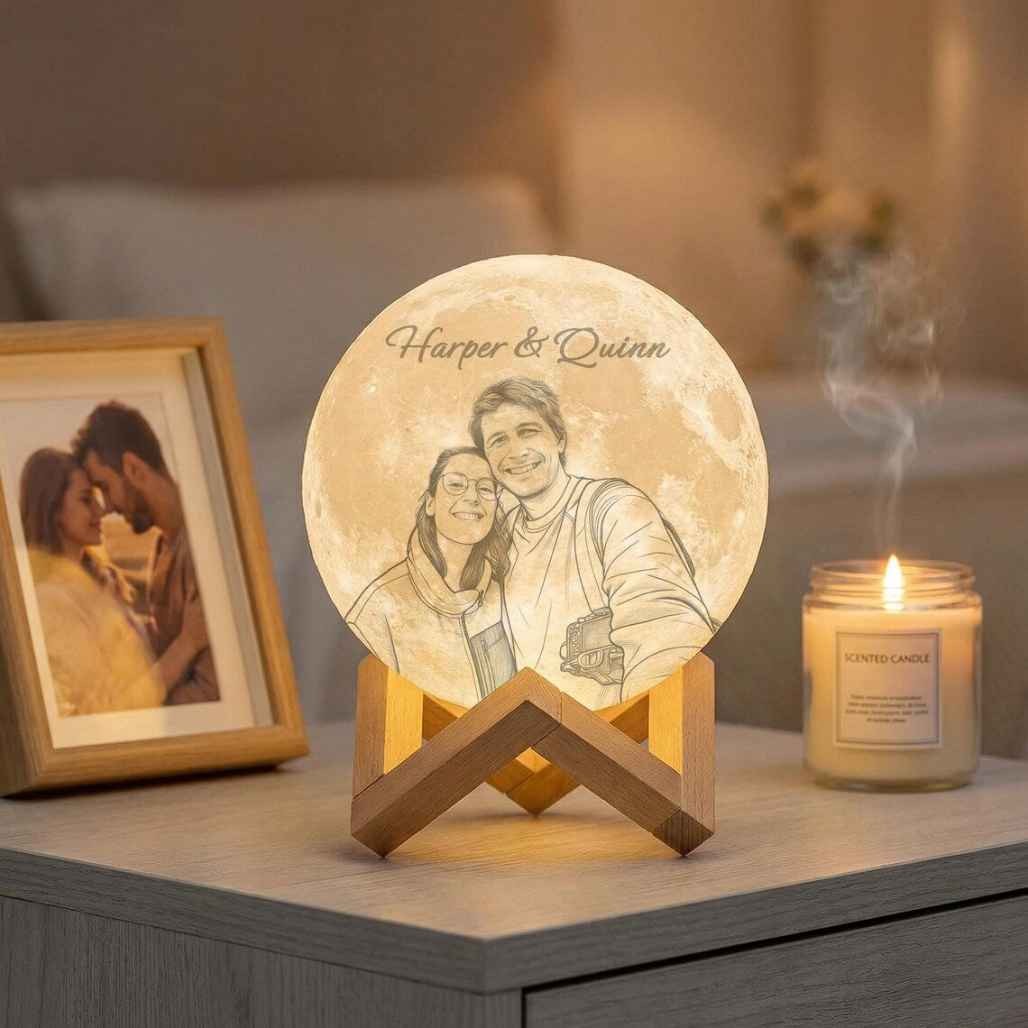 Custom Photo Moon Lamp, Personalized 3D Printed Lunar Night Light, Bedside Moon Lamp, Gift For Couple, Gift For Family