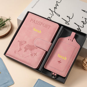 Personalized Passport Holder & Luggage Tag Set RFID Protection for Travelers, Custom Travel Gift