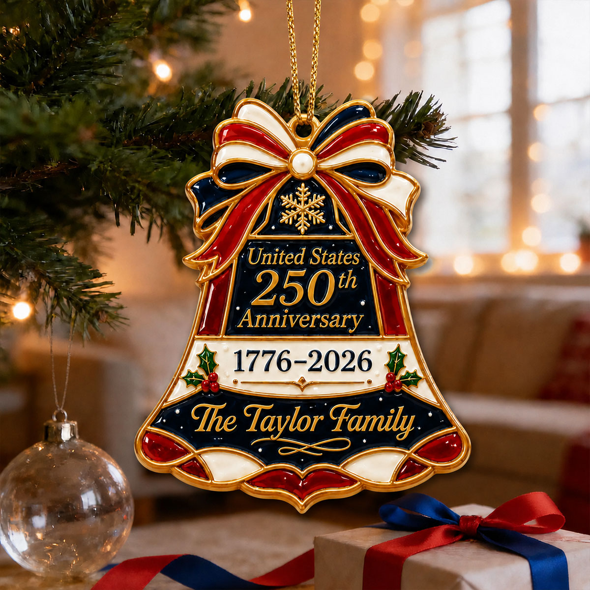 Personalized US 250th Anniversary Bell Ornament - Real 3D Raised Ornament