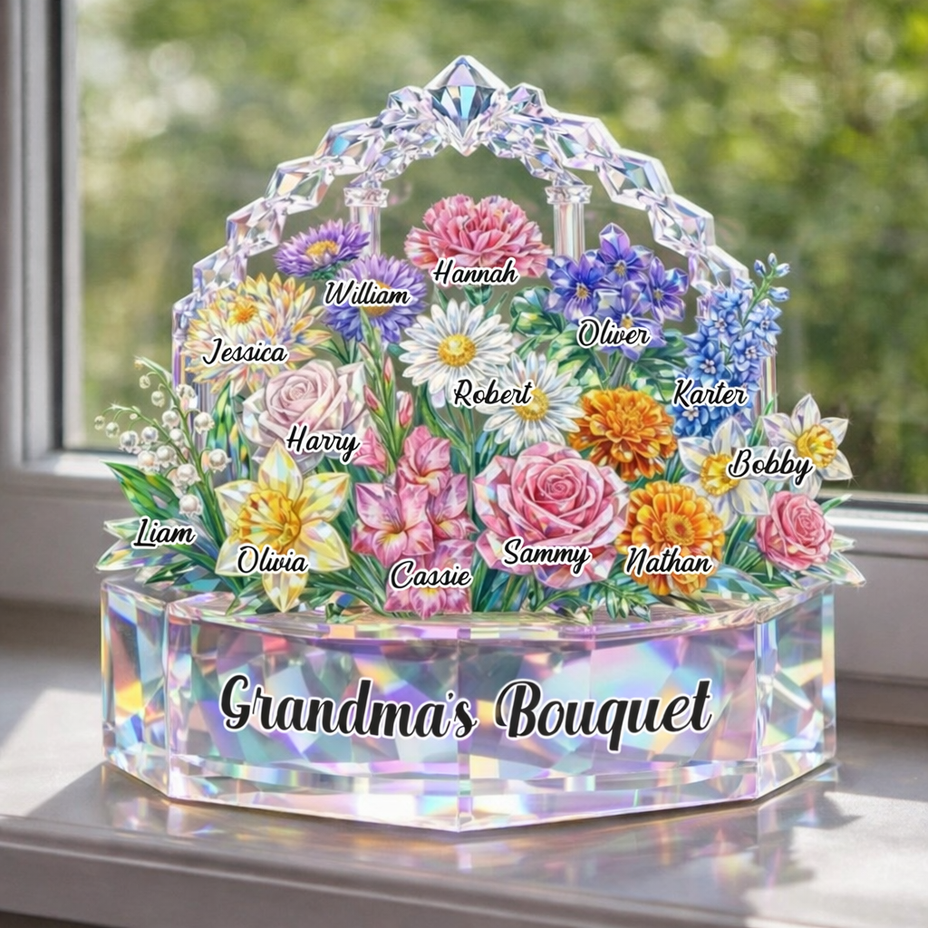 Mom Grandma's Bouquet Custom Birth Month Flowers - Personalized Shape Acrylic Block - Gift For Mom, Grandma, Mother's Day Gift