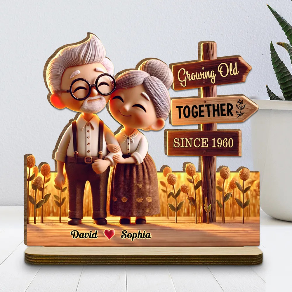 Timeless Love Old Couple - Personalized Wooden Plaque - Valentine's Day Gift, Anniversary Gift For Couple