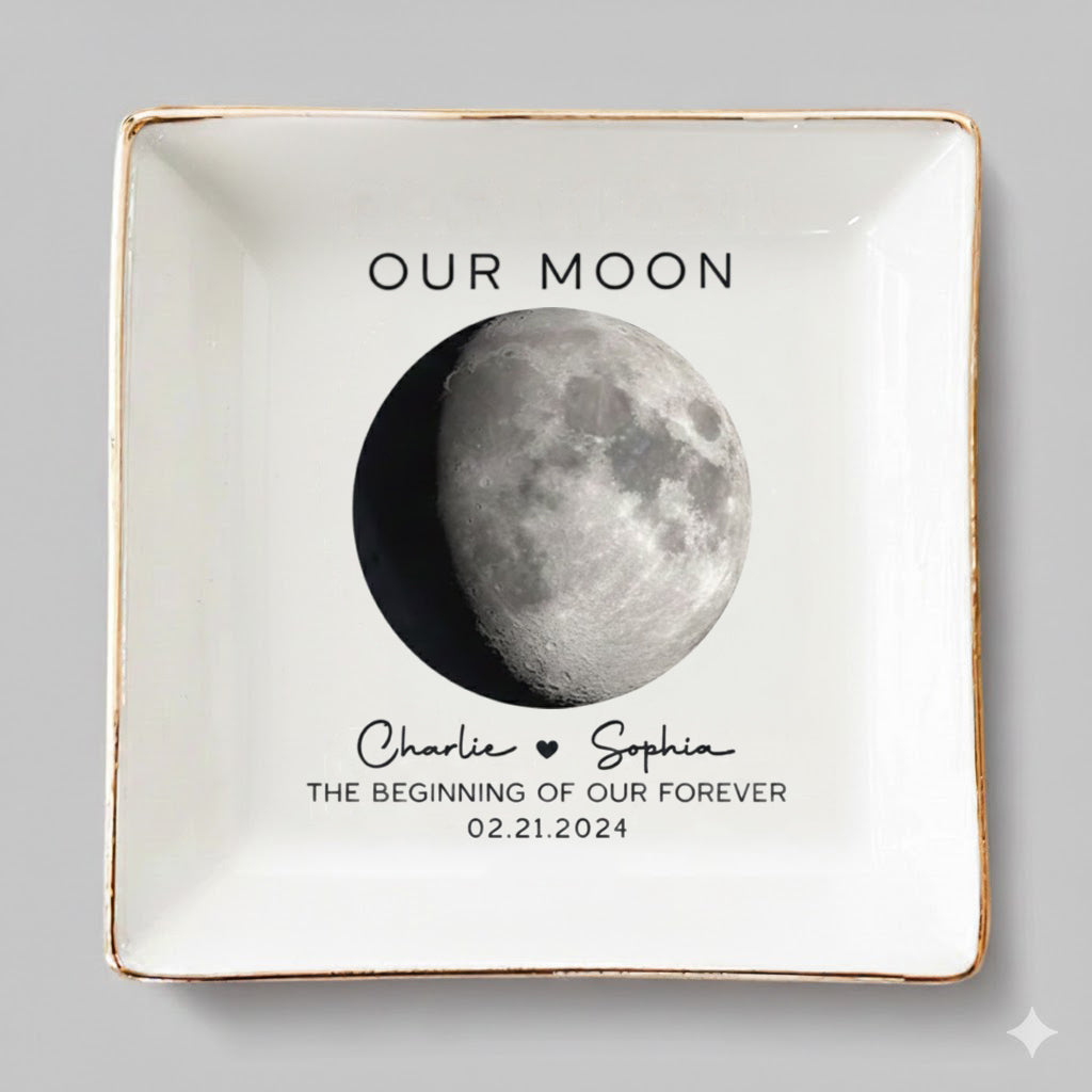 Our Moon Couple Moon Phase - Personalized Jewelry Dish - Anniversary Gift For Him Gift For Her