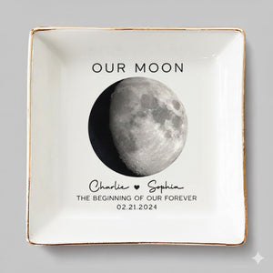 Our Moon Couple Moon Phase - Personalized Jewelry Dish - Anniversary Gift For Him Gift For Her