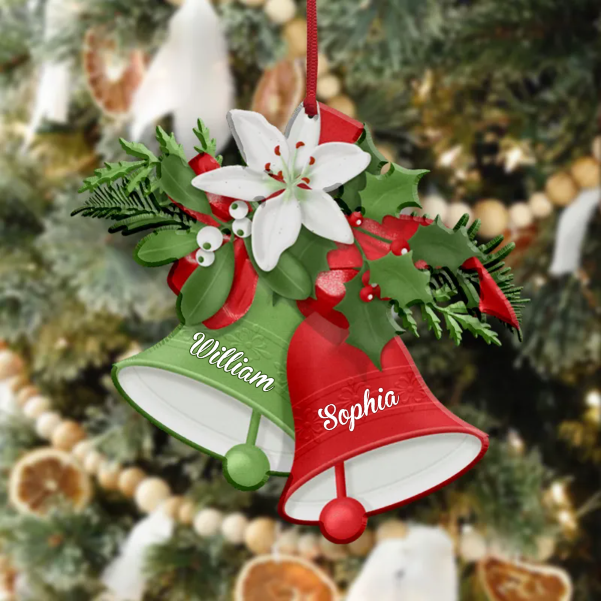 Christmas Bell Floral - Personalized Acrylic Ornament - Christmas Gift For Couple