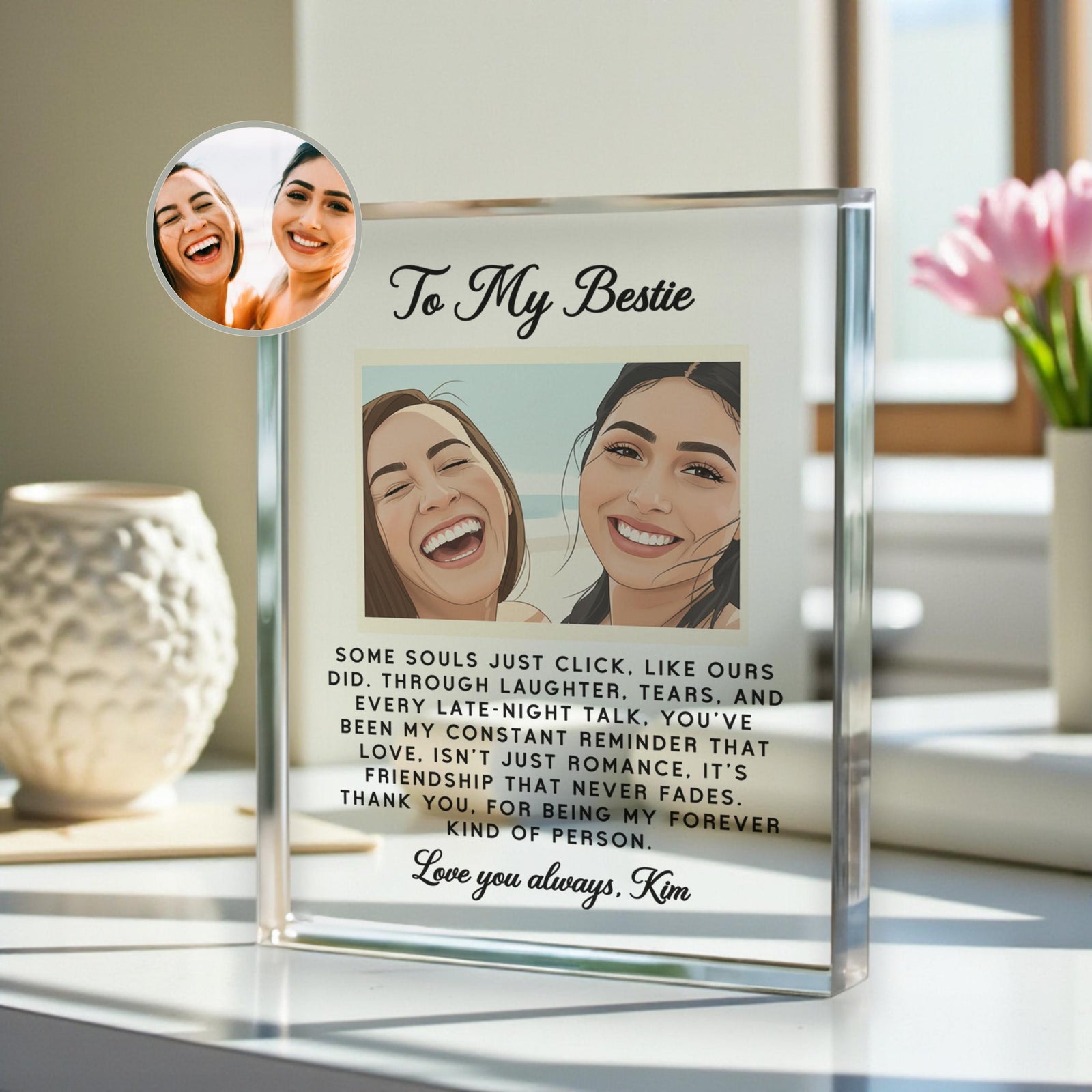 Personalized Best Friend Acrylic Plaque, Custom Portrait From Photo, Birthday Gift For Bestie, Soul Sister Gift, Friendship Keepsake