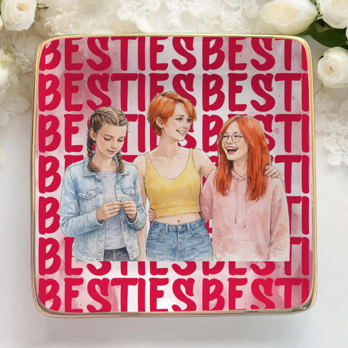 Personalized Jewelry Dish, Best B*Tches Friendship Gift, Custom Photo Watercolor Art, Best Friend Gift, Personalized Keepsake