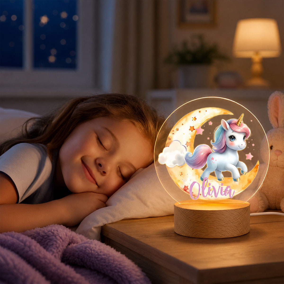 Personalized Unicorn Moon Night Light, Custom Unicorn Name Acrylic LED Lamp, Rainbow Unicorn Nursery Decor, Birthday Gift for Girls, Kids Bedroom Light
